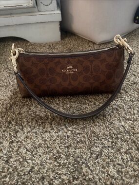 Coach Brown Signature Logo Wristlet with Gold Hardware